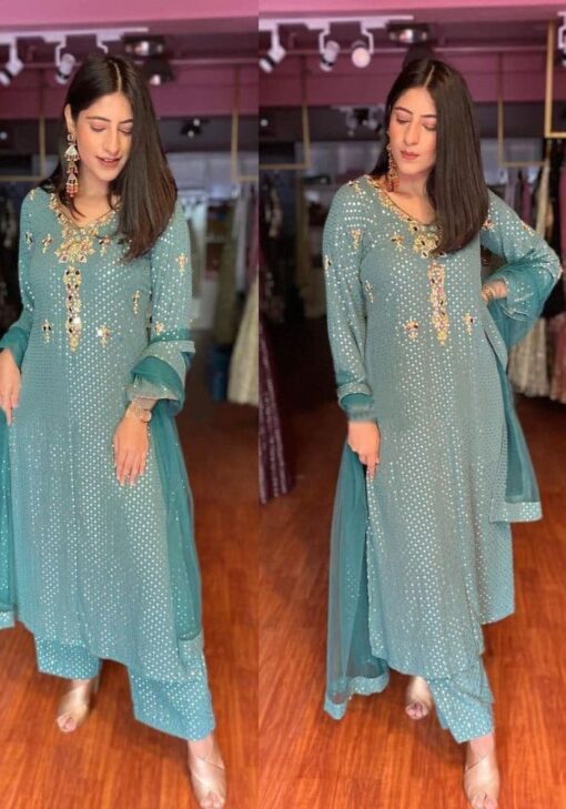 Trendy Yankita Kapoor Blue Salwar Suit For Party Wear
