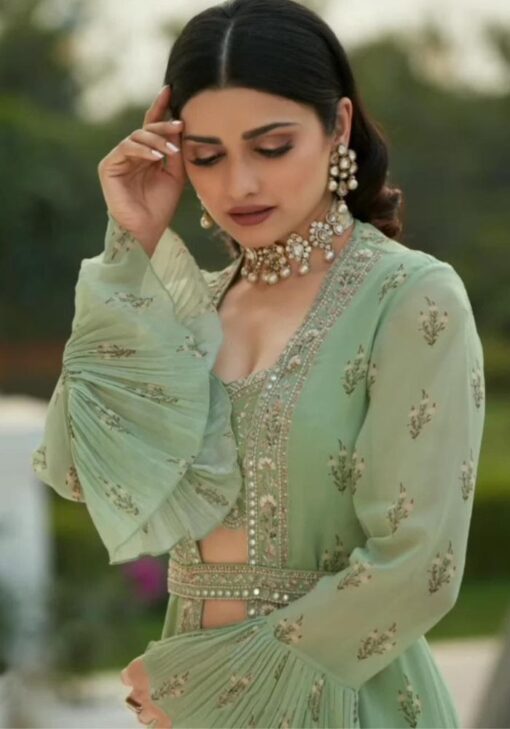 Truly Tempted Prachi Desai Sage Green Wedding Wear Dress
