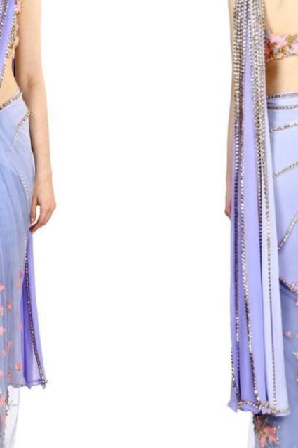 Violet Colour Beautiful Designer Half N Half Saree On Premium Georgette And Net Fabric With Sequin Work