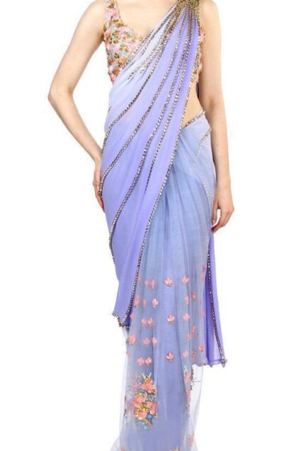 Violet Colour Beautiful Designer Half N Half Saree On Premium Georgette And Net Fabric With Sequin Work