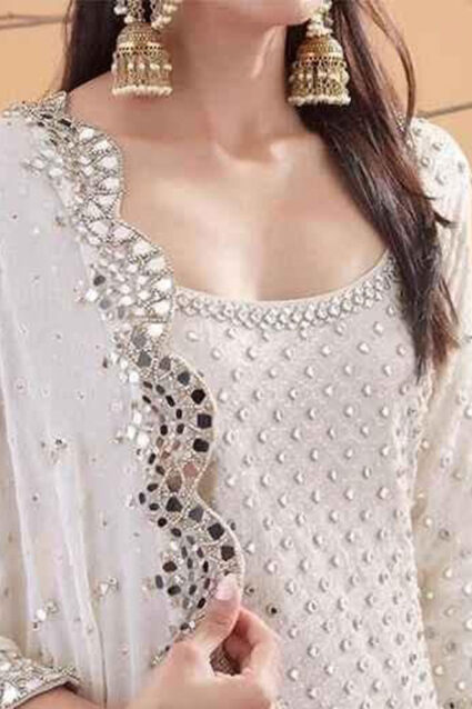 White color designer suit with Embroidery and sequin work with sharara White color designer suit with Embroidery and sequin work with sharara