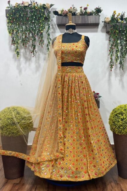 Yankita Kapoor Heavenly Golden Lehenga Choli For Bridal Wear