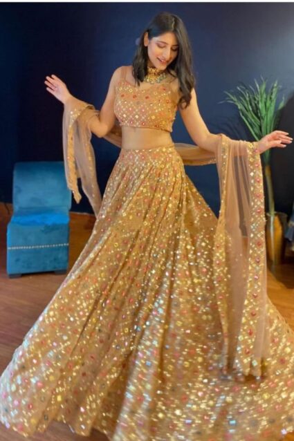 Yankita Kapoor Heavenly Golden Lehenga Choli For Bridal Wear