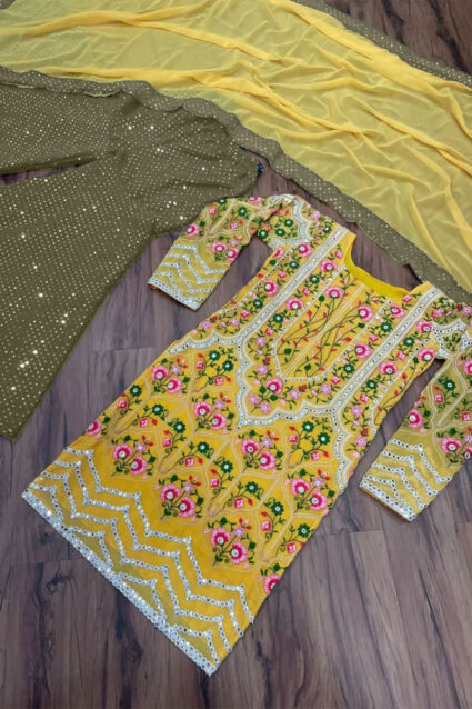 Exclusive Yellow Sharara Suit by Designer Yankita kapoor with Sequin Embroidery Exclusive Yellow Sharara Suit by Designer Yankita kapoor with Sequin Embroidery