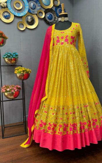 Pretty Party Wear Gown Style Kurti in Yellow for Women