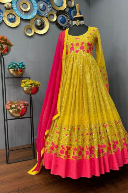 Pretty Party Wear Gown Style Kurti in Yellow for Women