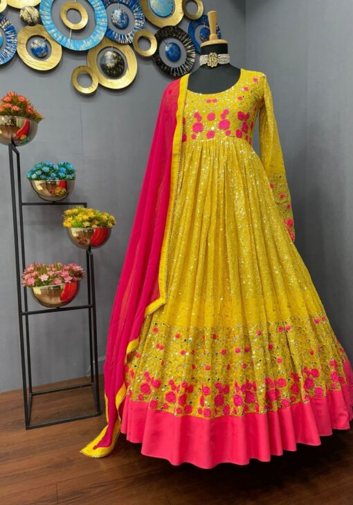 Pretty Party Wear Gown Style Kurti in Yellow for Women