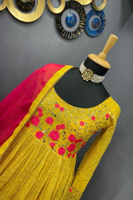 Pretty Party Wear Gown Style Kurti in Yellow for Women