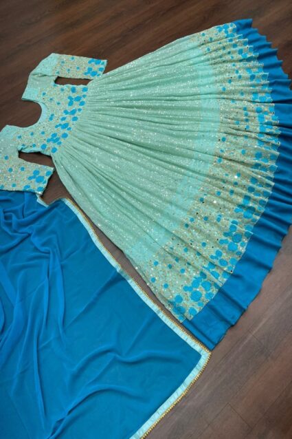 Pretty Party Wear Gown Style Kurti in Blue Colour for Ethnic Women