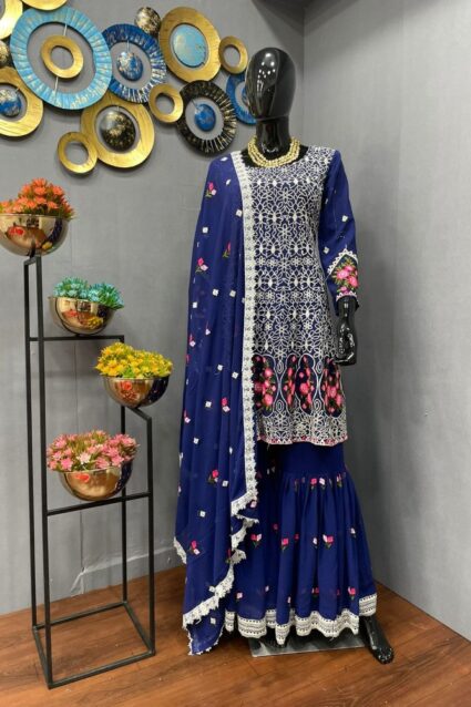 Dreamy Navy Blue Purple Sharara Suit Dress for Women Dreamy Navy Blue Purple Sharara Suit Dress for Women
