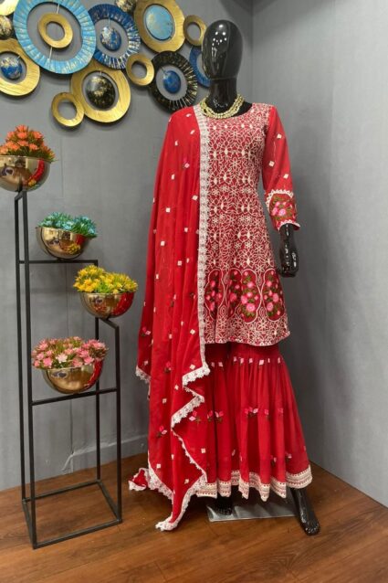 Superb Red Colour Sharara Suit For Rich Ethnic Look Superb Red Colour Sharara Suit For Rich Ethnic Look