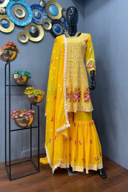 Designer Yellow Sharara Suit Dress for Haldi function Designer Yellow Sharara Suit Dress for Haldi function