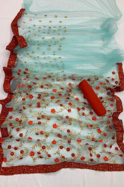 Desirable Sky Blue  Saree With Sequence Embroidery