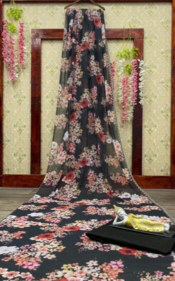 Evergreen Priyanka Chopra Black Color Classic  Saree