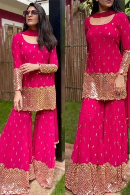 Flirty Pink Sharara Suit With  Sequin Embroidery Flirty Pink Sharara Suit With  Sequin Embroidery