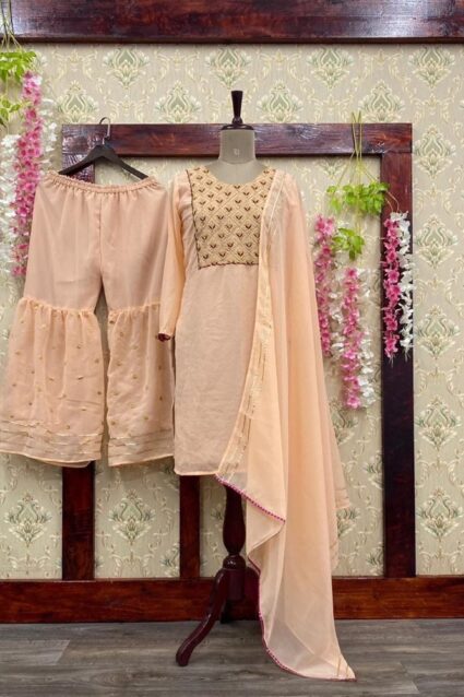 Fully Stitched Fabulous Sharara Suit in Peach Colour for Women Fully Stitched Fabulous Sharara Suit in Peach Colour for Women