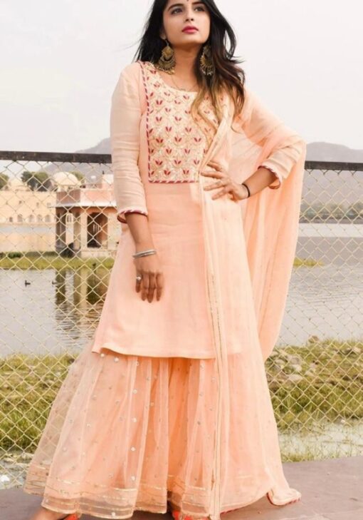 Fully Stitched Fabulous Sharara Suit in Peach Colour for Women