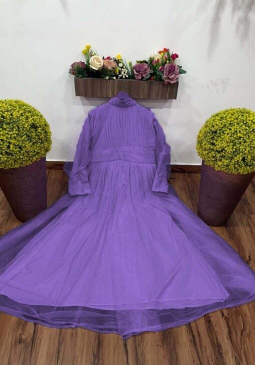 Glamorous Mauve Colour Gown On Soft Net Fabric With Pleated Work