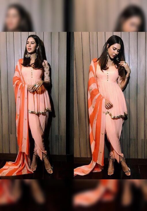 Latest Peach Fusion Dhoti Salwar Suit For Party Wear