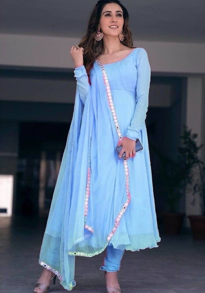 Light blue Weaving Handloom silk Salwar Kameez - SK14341