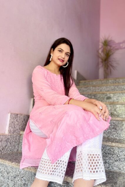 Minimal Pink Maska Cotton Kurti With Pant For Women