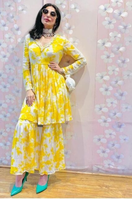 Most Trending Yellow Tie-Dye Sharara Suit For Women Most Trending Yellow Tie-Dye Sharara Suit For Women