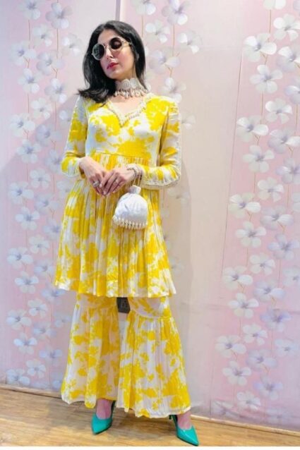 Most Trending Yellow Tie-Dye Sharara Suit For Women Most Trending Yellow Tie-Dye Sharara Suit For Women