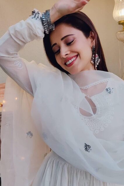 Nushrat Bharucha Solid White Salwar Suit