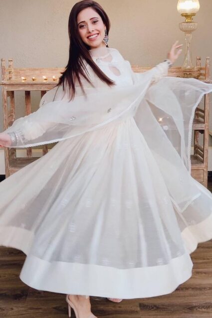 Nushrat Bharucha Solid White Salwar Suit