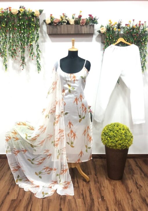 Pastel White Hina Khan Beautiful Designer Suit for Women