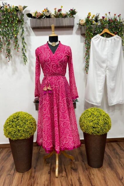 Radiant Rani-Pink Anarkali Suit With Tassel Belt For Women Radiant Rani-Pink Anarkali Suit With Tassel Belt For Women