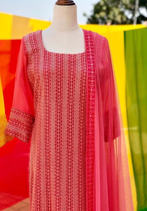 Readymade Punjabi Pink Palazzo Suit for Women with Thread Work