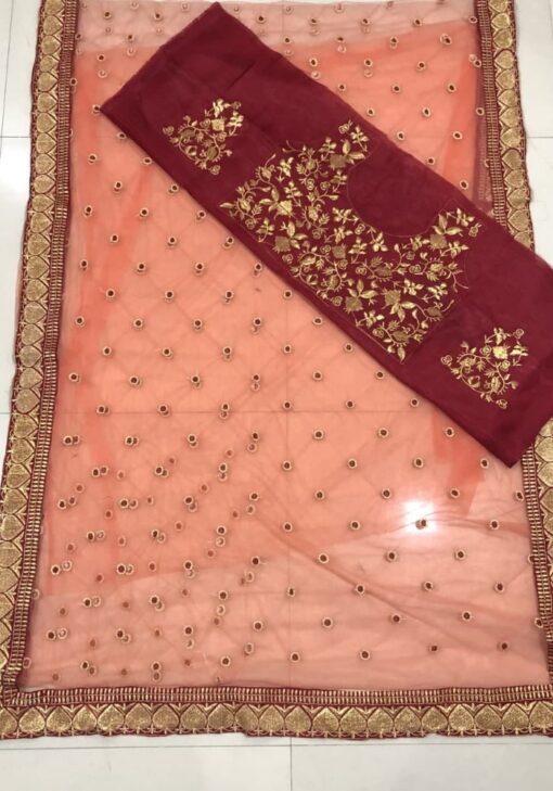 Red colour Beauteous Saree With Heavy Embroidery Work Lace