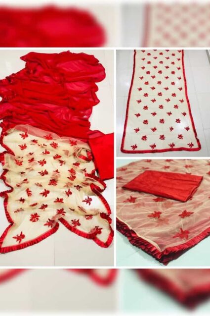 Red colour Classic Saree On Net And Georgette