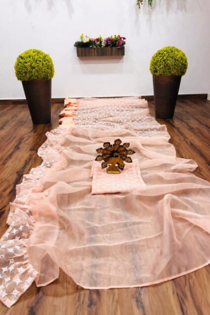 Ruffled Flared Peach Saree For Women