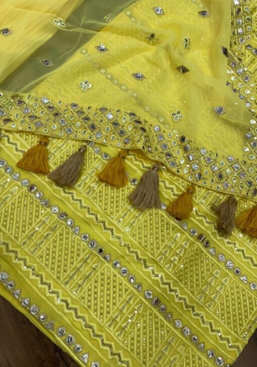 Superb Designer Palazzo Suit in Yellow & Gold colour Combination with Sequin Work