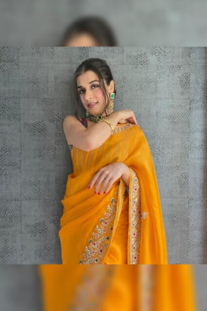 Premium Orange Silk Saree for Women With Contrast Blouse