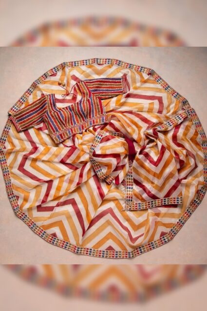 Multi Color Studded Saree On Premium Organza Silk Fabric With Digital Print