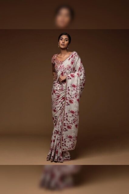 Cocktail Special White & Red Color Saree for Women to look Impressive