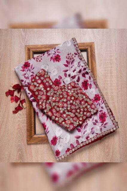 Cocktail Special White & Red Color Saree for Women to look Impressive