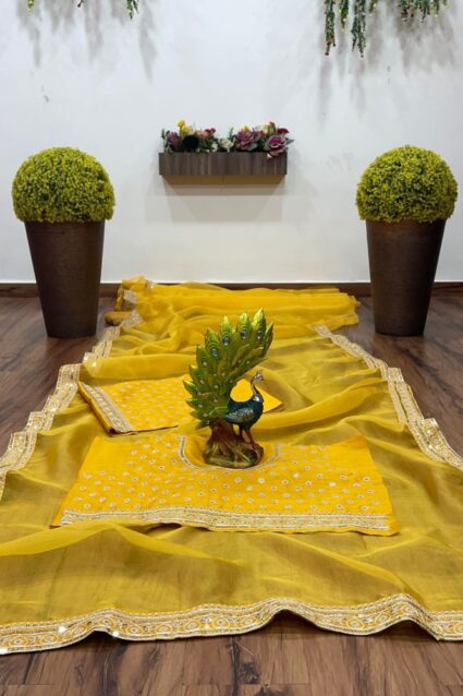 Unique Saffron Color Saree with Embrodery Border for Women