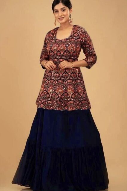 Navy Blue Color Beautiful Lehenga On Georgette Fabric With Embroidery