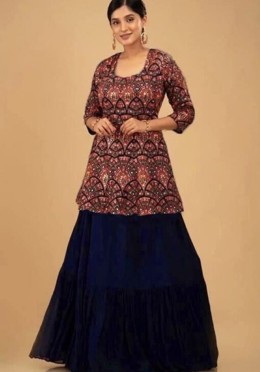 Navy Blue Color Beautiful Lehenga On Georgette Fabric With Embroidery