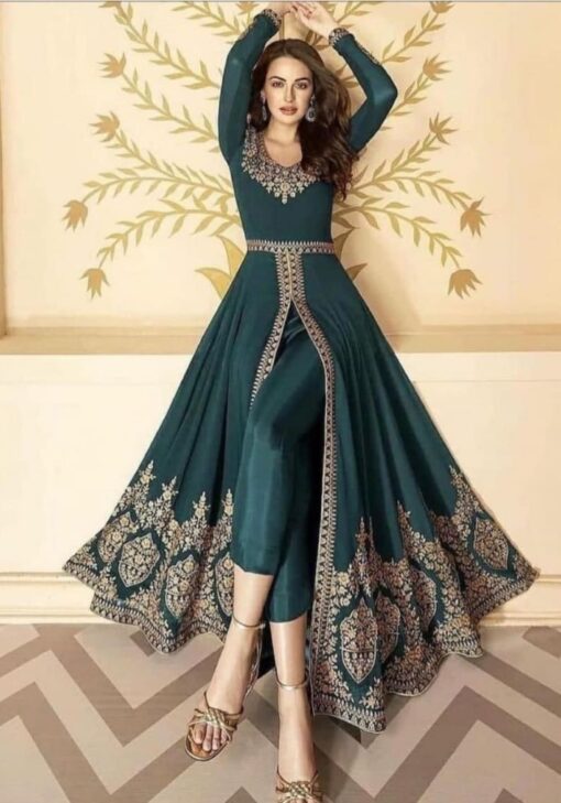 Women Gown Style Latest Anarkali Suit Greenish Blue