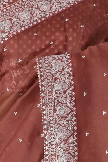 Brown Color Luxurious Saree On Organza Silk Fabric With Coding And Sequin Work