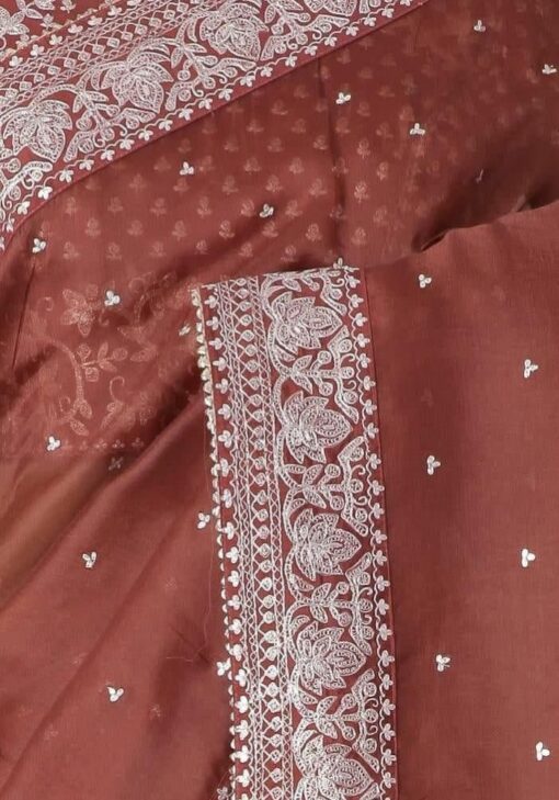 Brown Color Luxurious Saree On Organza Silk Fabric With Coding And Sequin Work