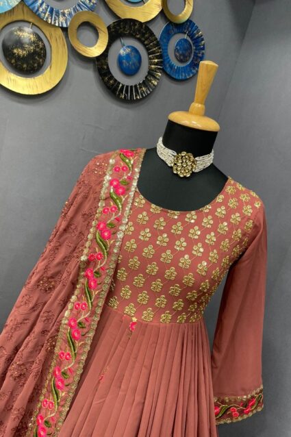 Peach Color Luxurious Kurti On Georgette With Embroidery Work