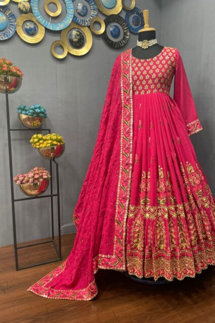 Pink Color Luxurious Kurti On Georgette With Embroidery Work