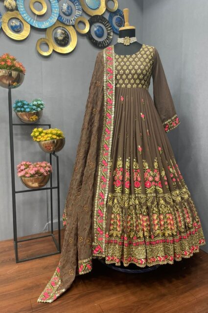 Burly Wood Color Luxurious Kurti On Georgette With Embroidery Work