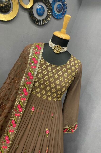 Burly Wood Color Luxurious Kurti On Georgette With Embroidery Work